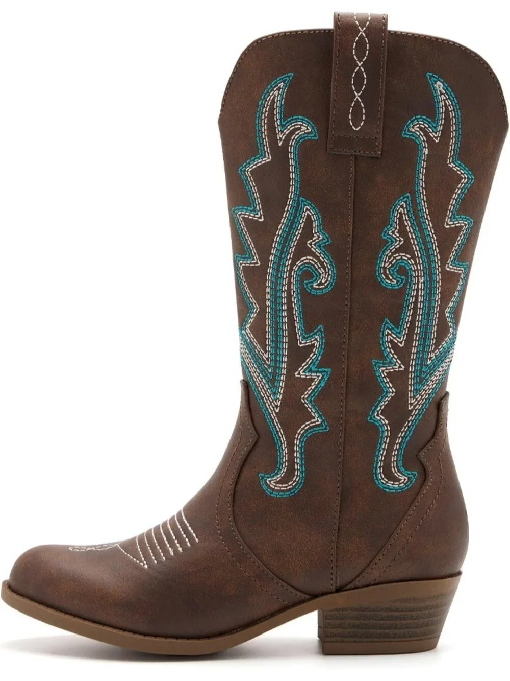 Kids Brown Rubber Sole Comfortable Western Cowgirl Mid Calf Riding Heeled Boots